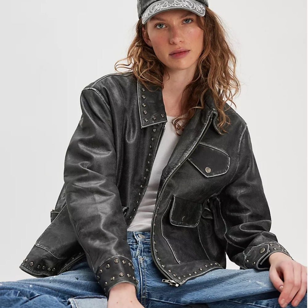 Nwt Found  Black Leather Moto Jacket BRAND NEW WITH TAGS